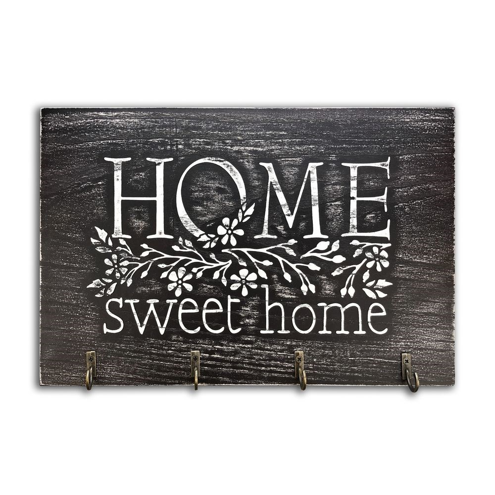Ключниця 20х30 "Home sweet home (гілка дерева з квітами)" (сірий вінтаж)