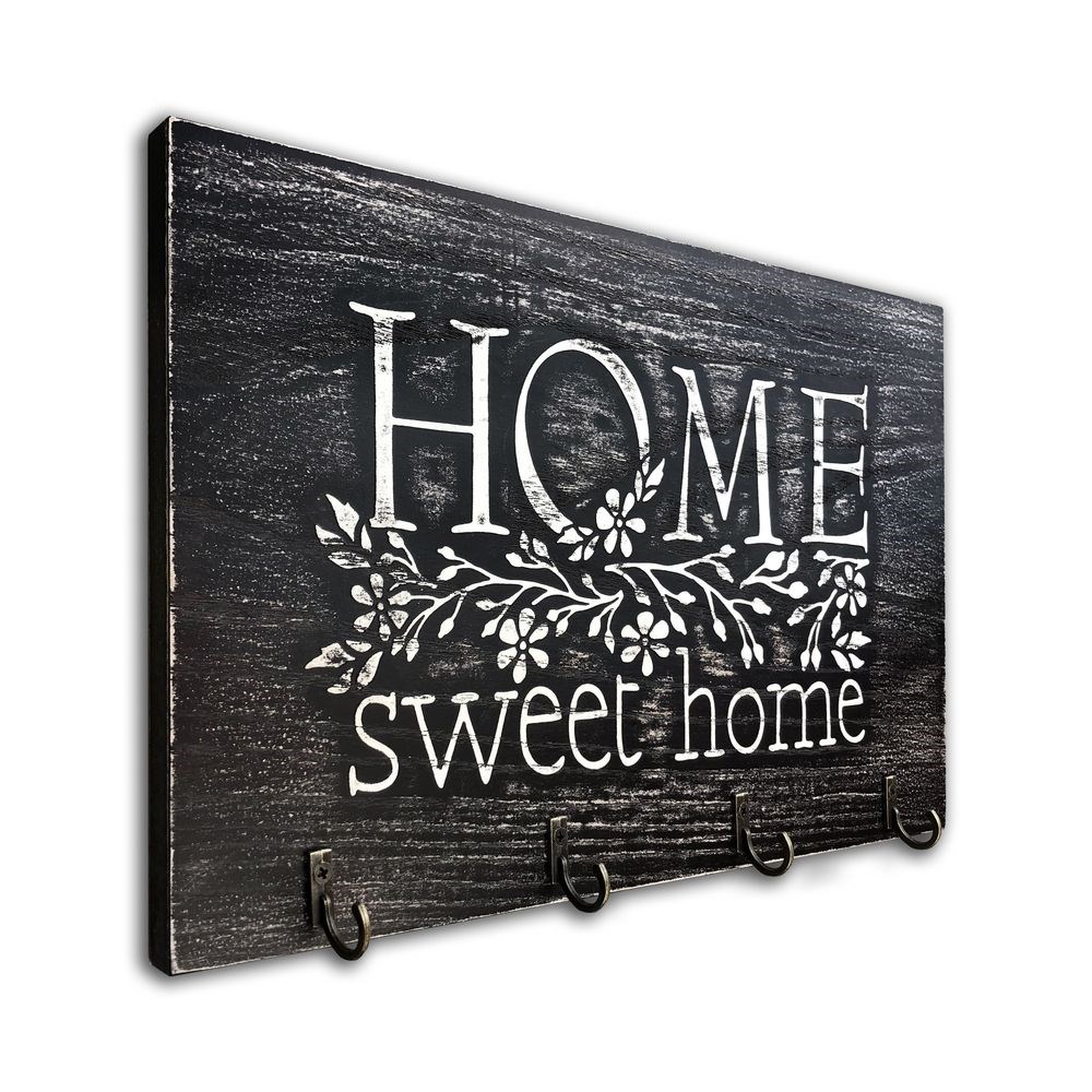 Ключниця 20х30 "Home sweet home (гілка дерева з квітами)" (сірий вінтаж)