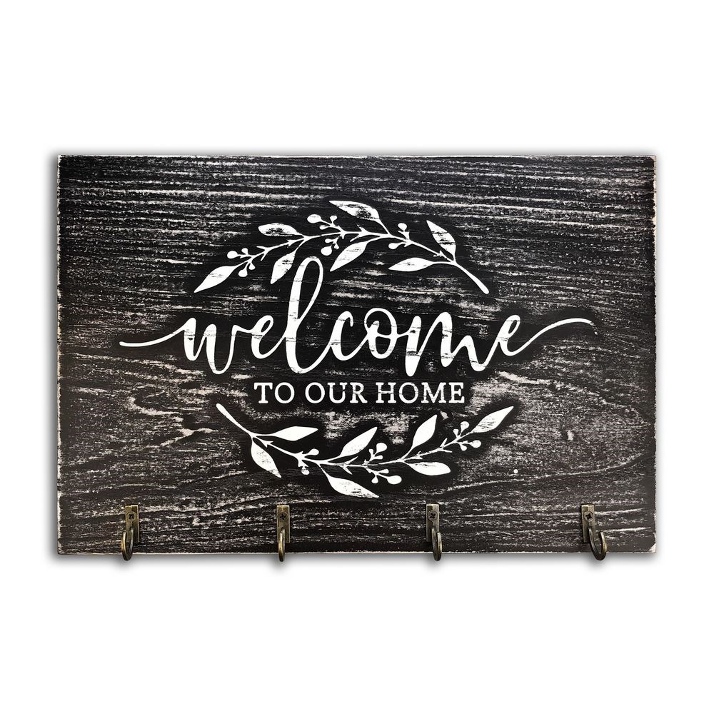 Ключниця 20х30 "Welcome to our home (сірий вінтаж)