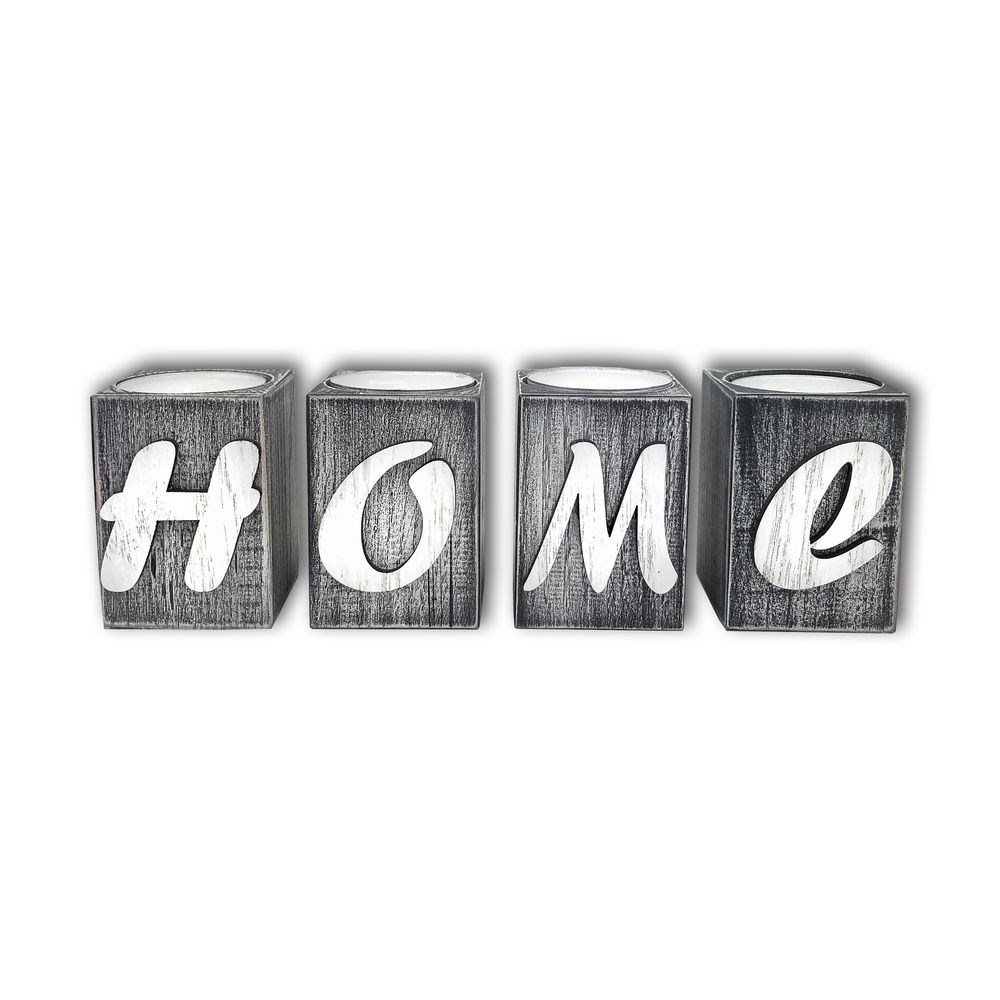 Набор подсвечников деревянных "Home" серый винтаж 6х4х4 см