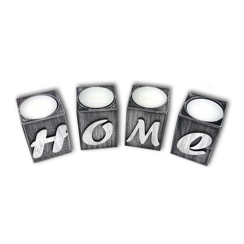 Набір підсвічників дерев'яних "Home" сірий вінтаж 6х4х4 см