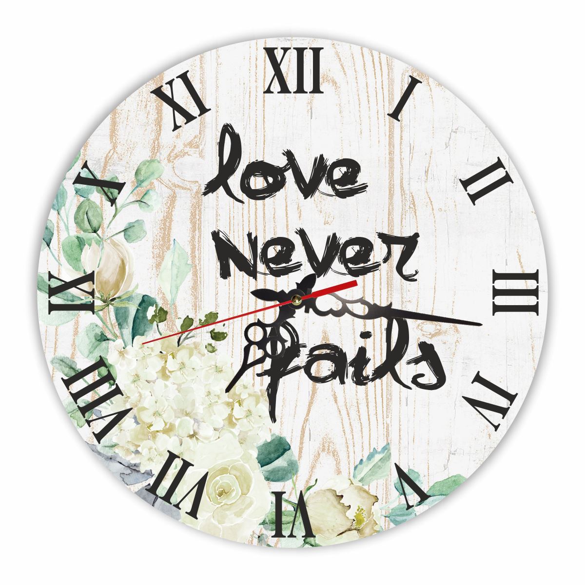 Настенные деревянные круглые часы 30 см "Love never fails"