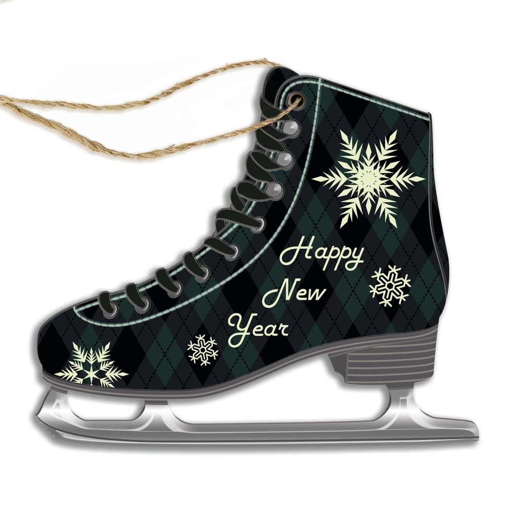 Прикраса ялинкова у формі ковзанів "Happy New Year" 10х10 см Темно-зелені