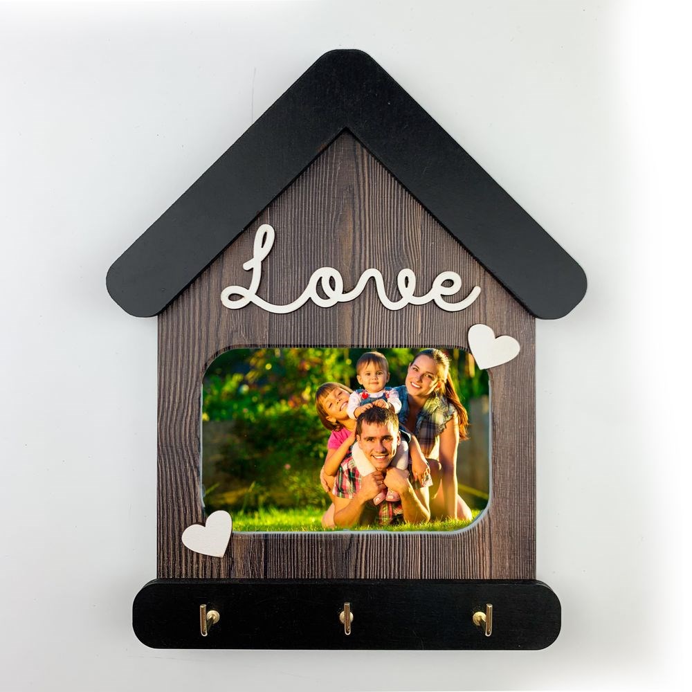 Декоративна ключниця-рамка для фото "Love" (Коричнева прямокутна з сердечками)