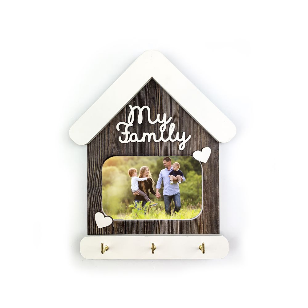 Декоративная ключница-рамка для фото "My family" (Коричневая прямоугольная с сердечками)