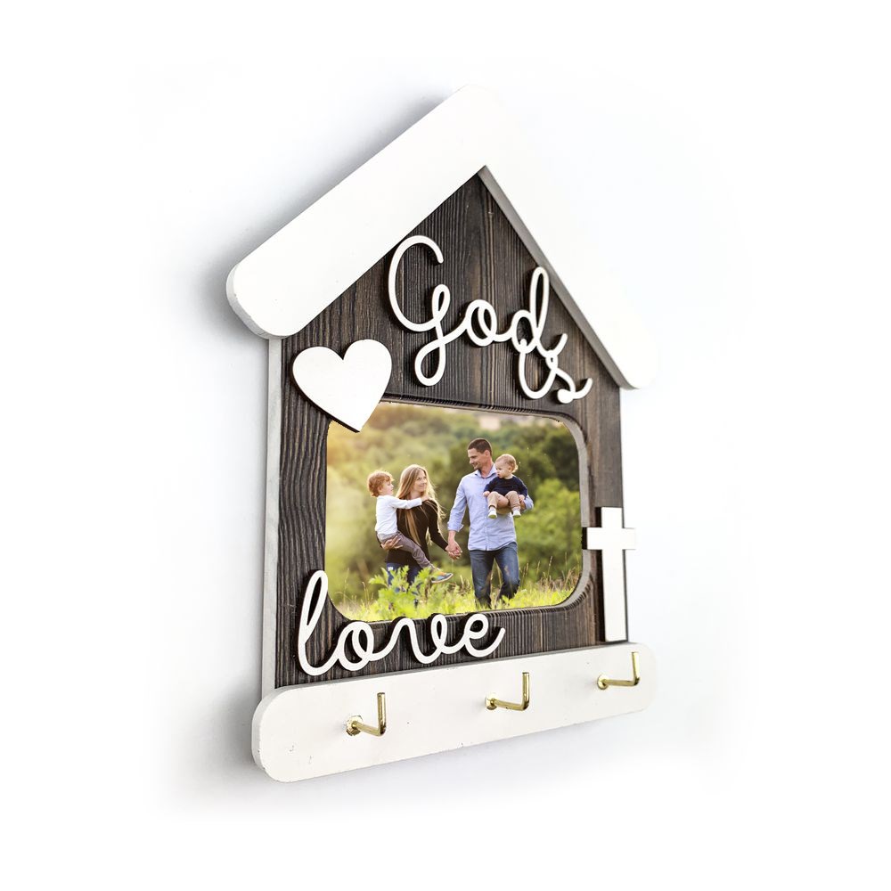 Декоративная ключница-рамка для фото "God is love" (Коричневая прямоугольная)