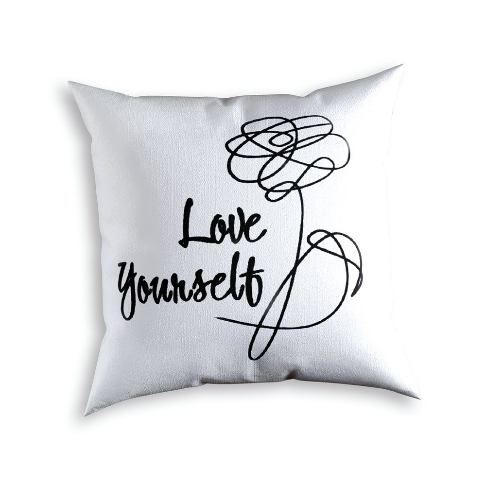 Подушка саржевая белая 45х45 "Love yourself"