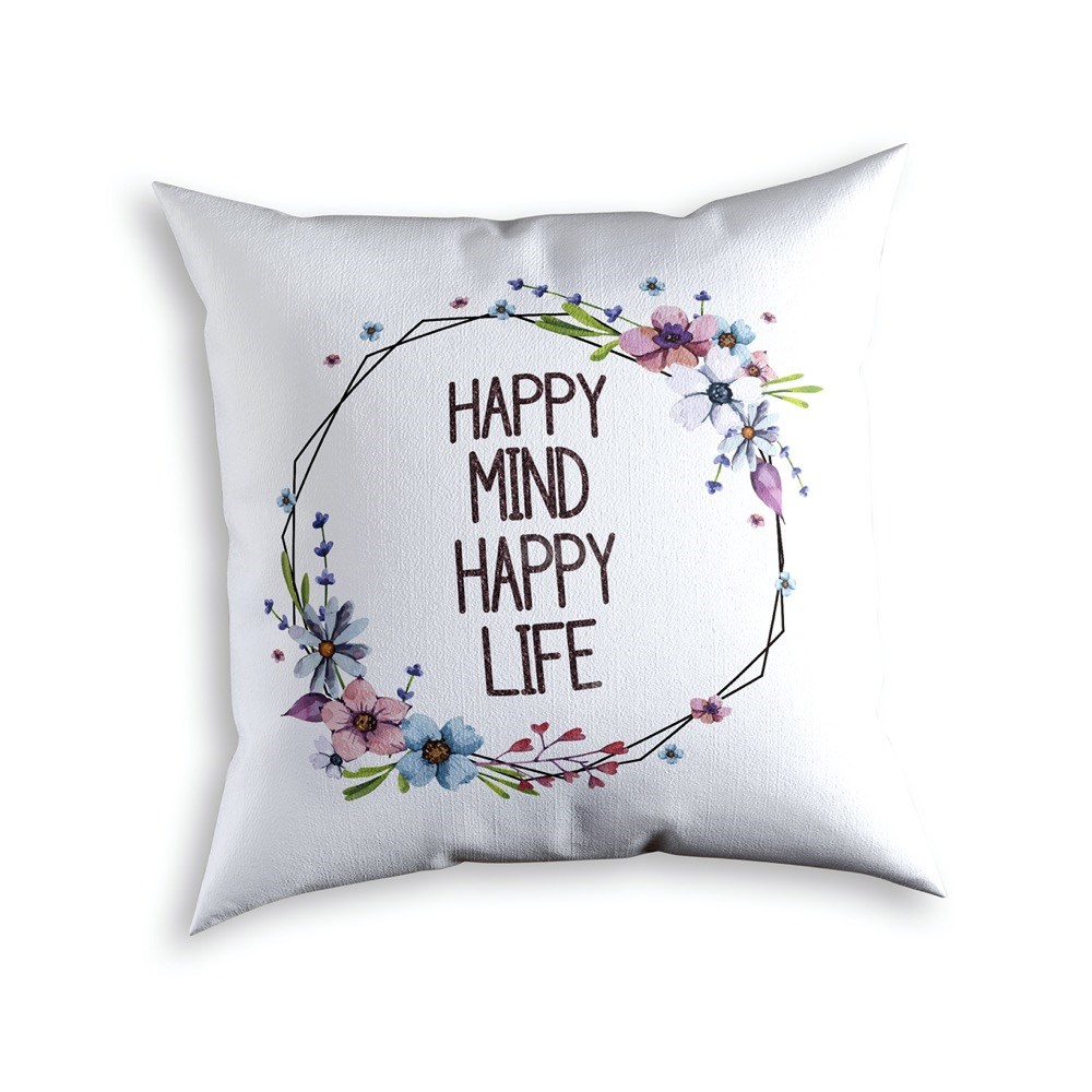 Подушка саржевая белая 45х45 "Happy mind"