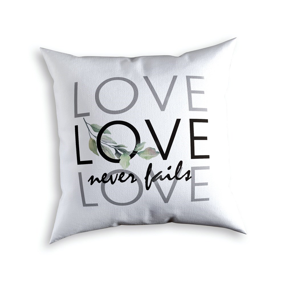 Подушка саржевая белая 45х45 "Love never fails"