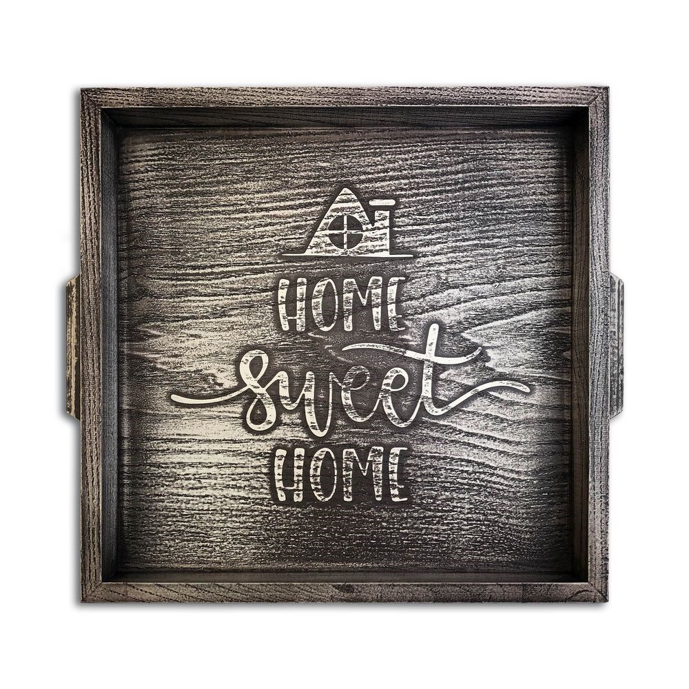 Піднос дерев'яний 30х30 "Home sweet home" сірий вінтаж