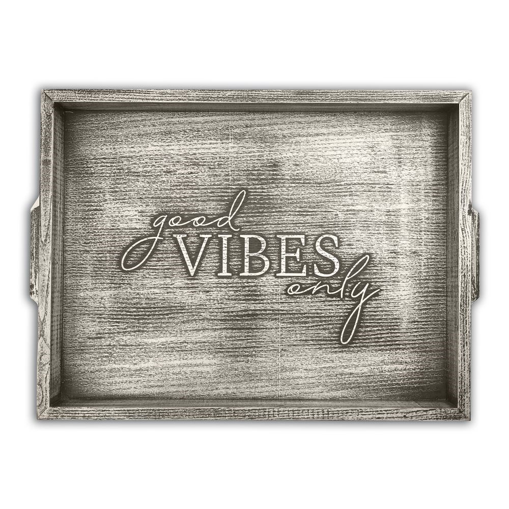 Піднос дерев'яний 30х40 "Good vibes only" сірий вінтаж