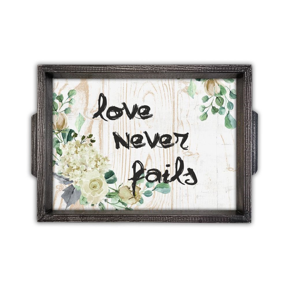 Дерев'яний піднос "Love never fails" (з ручками) 22х30 см