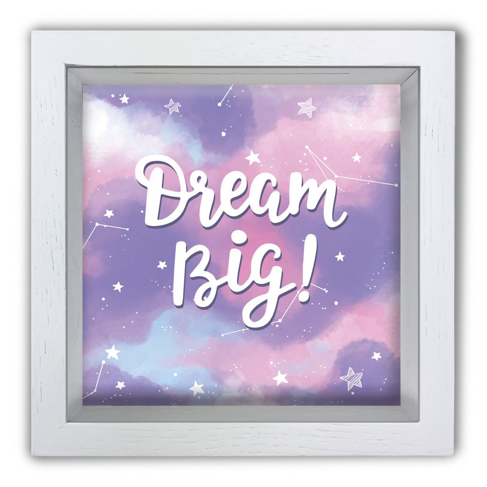 Дерев'яна копілка 20 20 см "Dream big" зорі фіолетове небо