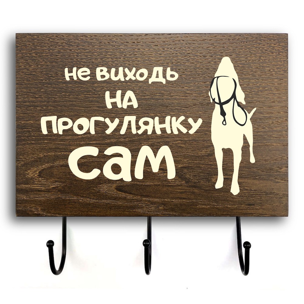 Wooden wall hanger-hooks "Не виходь на прогулянку" 20х30