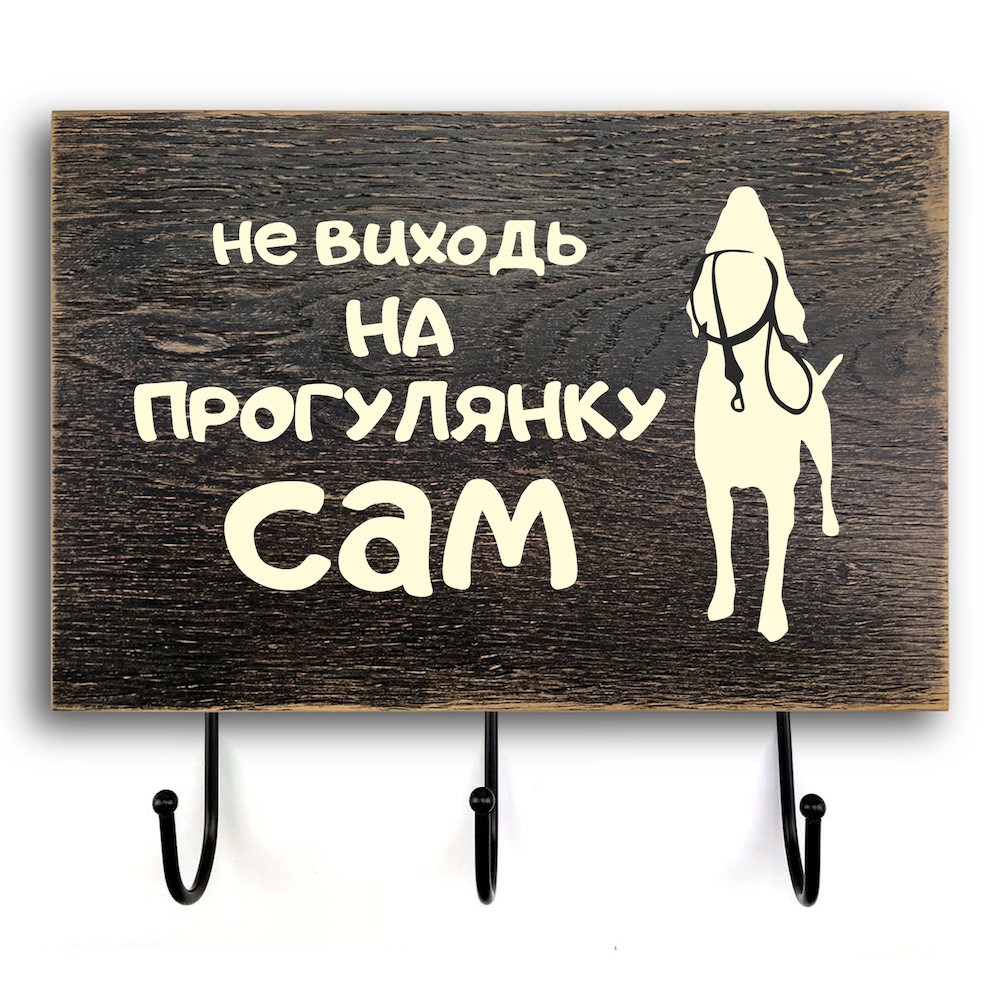 Wooden wall hanger-hooks "Не виходь на прогулянку" 20х30